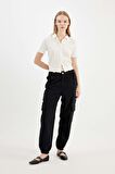 DeFacto Coool Jogger Gabardin Pantolon Normal Bel Basic Düz Kargo Cepli B0454AX24AUBK27
