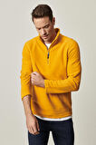 Erkek Sarı Anti-pilling Tüylenme Yapmayan Standart Fit Bato Yaka Soğuk Geçirmez Polar Sweatshirt