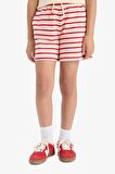 Kız Çocuk Beli Lastikli Çizgili Şort
