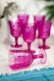 Akrilik Pembe 6 Lı Ayaklı Bardak