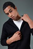 DeFactoFit Slim Fit Dar Kesim Kapüşonlu Skuba Dalgıç Kumaş Fermuarlı Sporcu Sweatshirt A6956AX24SPBK81