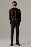 Slim Fit Siyah Düz Mono Yaka Çift Yırtmaçlı Astarlı Takim Elbise 4HF05ORT01577