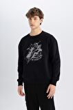 DeFacto Batman Boxy Fit Bisiklet Yaka Baskılı Kalın Sweatshirt C6531AX24AUBK81