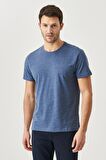 Erkek Saks-bordo-lac Slim Fit Dar Kesim Bisiklet Yaka %100 Pamuk 5'li Tişört Paketi