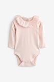 % 100 Pamuklu Pembe Krem Uzun Kollu Fırfır Yakalı Body Zıbın Set