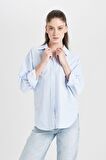 DeFacto Oversize Geniş Kalıp Çizgili Oxford Uzun Kollu Gömlek D4015AX24AUBE306