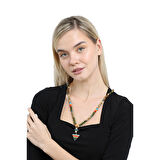 Tesbihane El Yapımı Etnik Ahşap Kombinli Yeşil Renk Geçişli Mızrak Uçlu Otantik Kolye