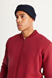 Erkek Bordo Standart Fit Normal Kesim Içi Polarlı 3 Iplik Kolej Yaka Pamuklu Sweatshirt Ceket