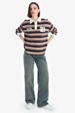 Coool Loose Fit Çizgili Polo Yaka Sweatshirt