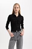 DeFacto Slim Fit Dar Kesim Polo Yaka Basic Düz Fitilli Kaşkorse Uzun Kollu Tişört C1326AX24SPBK81