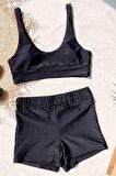 Angelsin Şortlu Tankini Bikini Takım Siyah
