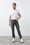 Erkek Likralı Straight Fit Jean Pantolon Gri