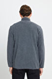 Erkek Antrasit-Melanj Anti-Pilling Tüylenme Yapmayan Standart Fit Bato Yaka Sweatshirt Polar Ceket