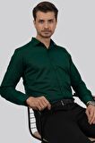 Kına Yeşili Kare Düğmeli Slimfit Gömlek