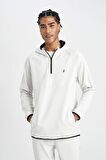 DeFactoFit Standart Fit Kapüşonlu Pike Sporcu Sweatshirt C9181AX24AUGR493