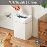 Porsima 4147 Hareket Sensörlü Sessiz Kapatma Çöp Kutusu Banyo Mutfak Çöp Kovası Kapaklı Banyo Çöp Kovası 2 adet AA Pil 12LT
