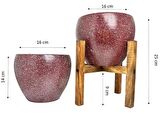 Ev Dekorasyon Bordo Granit Toprak Saksı Saksılık Salon Çiçeklik İkili Set Ayaksız - 4 Ayaklı- 15 CM