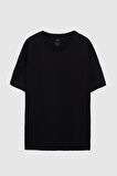 Ds Damat Oversize Siyah Bisiklet Yaka %100 Pamuk T-Shirt 6HC14ORT02006