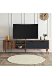 Mezza Exxen 180 cm  Ahşap Ayaklı  Tv Ünitesi Hat - Antrasit 1581