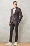 Erkek Bordo Ekstra Slim Fit Dar Kesim Mono Yaka Desenli Klasik Takım Elbise