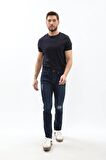 Erkek Dizi Yırtık Slim Fit Boya Detay Jean Pantolon