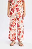 DeFacto Kız Çocuk Wide Leg Geniş Bol Paça Çiçekli Beli Lastikli Bürümcük Pantolon C5373A824SMRD116