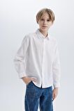 Erkek Çocuk Regular Fit Polo Yaka Dokulu Uzun Kollu Gömlek
