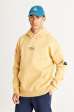 Erkek Hardal Oversize Fit Bol Kesim Kapüşonlu Içi Polarlı 3 Iplik Pamuklu Sweatshirt