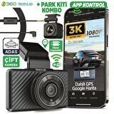 360+ Botslab G500H Pro ADAS Ön 3K QHD - Arka 1080P FHD 150° Geniş Açı WiFi+GPS Gece Görüşlü Akıllı Araç İçi Kamera +Park Modu Kiti Combo