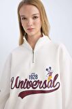 DeFacto Coool Disney Mickey & Minnie Oversize Fit Yarım Fermuarlı Baskılı Kalın Kumaş Sweatshirt D5958AX24WNWT32