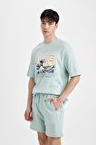 DeFacto Art Hokusai Comfort Fit Bisiklet Yaka Ağır Kumaş Kısa Kollu Tişört A8916AX24SPBE525