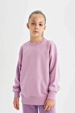 DeFacto Kız Çocuk Lila Relax Fit Bisiklet Yaka Pamuklu Basic Düz Okul Sweatshirt A2797A824AUPR61