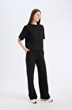 DeFacto Wide Leg Geniş Paça Eşofman Altı Beli Lastikli Cepli Basic Düz D3759AX25SPBK81