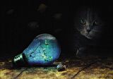 Cakapuzzle  Ampul Balıklar Kedi Mavi Salyangoz Puzzle Yapboz MDF Ahşap