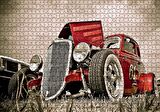 Cakapuzzle  Klasik Kırmızı Hot Rod Araba Görseli Puzzle Yapboz MDF Ahşap