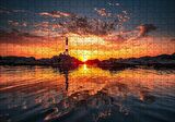 Cakapuzzle  Günbatımı Deniz Feneri Kayalıklar ve Bulutlar Puzzle Yapboz MDF Ahşap