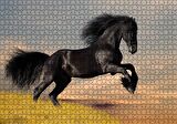 Cakapuzzle  Çayırda Koşan Vahşi Siyah At Puzzle Yapboz MDF Ahşap