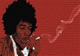 Cakapuzzle  Jimi Hendrix Sigara İçiyor Kırmızı Zemin Çizim Puzzle Yapboz MDF Ahşap
