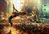 Cakapuzzle  Elektrogitar Güvercinler ve Güneş Işıkları Puzzle Yapboz MDF Ahşap