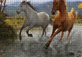 Cakapuzzle  Kahverengi ve Beyaz Koşan Atlar Çizim Puzzle Yapboz MDF Ahşap