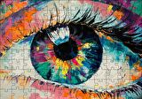Cakapuzzle  Modern Sanat Renli Boyama Kadın Gözü Puzzle Yapboz MDF Ahşap