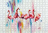 Cakapuzzle  Flamingolar Sulu Boya Çizim Puzzle Yapboz MDF Ahşap