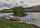 Cakapuzzle  Gölde Sandallar Tepeler ve Bulutlu Gökler Puzzle Yapboz MDF Ahşap