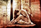 Cakapuzzle  Yağlı Boya Resmi Melek Kanatlı Kadın Görseli Puzzle Yapboz MDF Ahşap