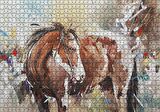 Cakapuzzle Kahverengi Beyaz At Büyük Fırça Darbeleri Puzzle Yapboz MDF Ahşap
