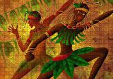 Cakapuzzle Yeşil Yaprak Elbiseli Dans Eden Afrikalı Kadınlar Puzzle Yapboz MDF Ahşap