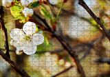 Cakapuzzle Beyaz Çiçek Arkaplanda Dallar ve Flu Yapraklar Puzzle Yapboz MDF Ahşap