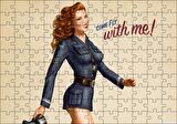 Cakapuzzle Come Fly With Me Stil Pin Up Kızı Görseli Puzzle Yapboz MDF Ahşap