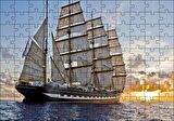Cakapuzzle Gün Batımında Yelkenli Gemi Puzzle Yapboz MDF Ahşap