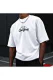 Erkek Göğüs California Baskılı Oversize Bisiklet Yaka T-shirt